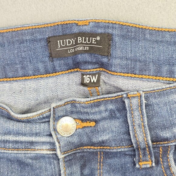 Judy Blue Jeans Women 16W Blue Raw Hem Ankle Straight Stretch Denim Punk Boho - Picture 4 of 9